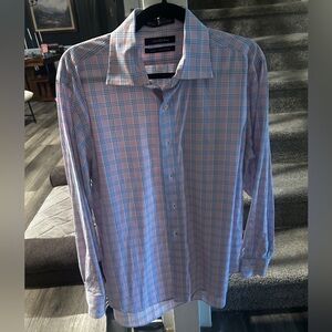 Saks Fifth Avenue Men’s Pink & Blue Plaid Dress Shirt